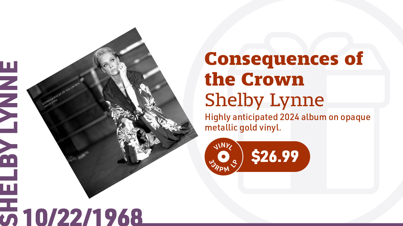 Shelby Lynne Consequences of the Crown LP (Opaque Metallic Gold Vinyl)