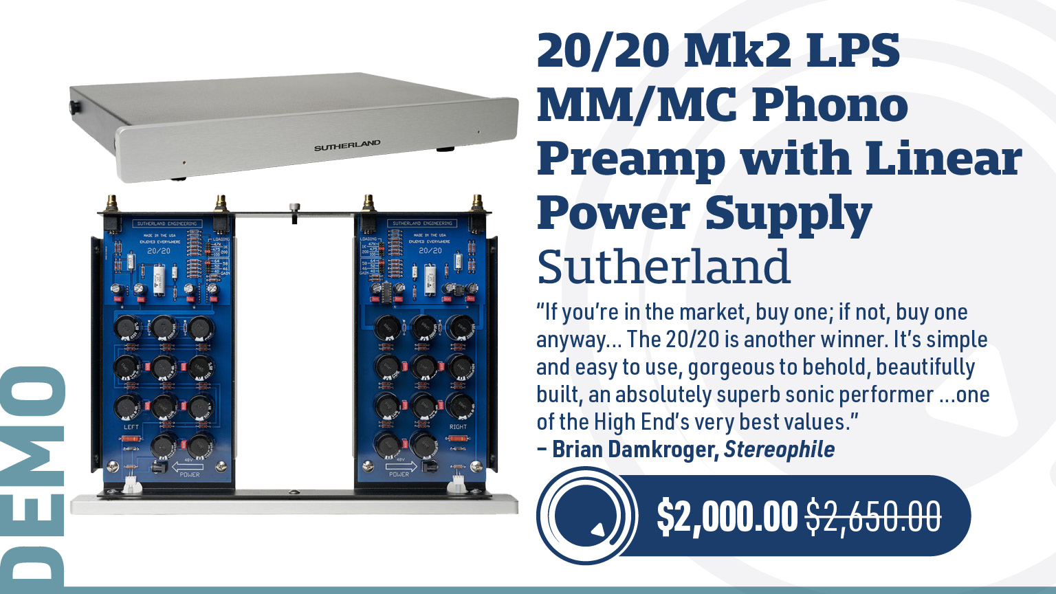 Demo Sutherland 20/20 Mk2 LPS MM/MC Phono Preamp with Linear Power Supply