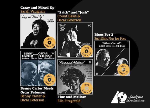 Analogue Productions Pablo Series - Sarah Vaughan Crazy & Mixed Up; Count Basie & Oscar Peterson Satch & Josh; Zoot Sims Plus Joe Pass Blues for 2; Benny Carter & Oscar Peterson Benny Carter Meets Osc